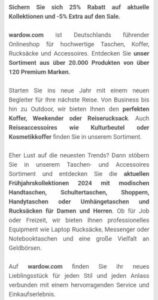 25 Rabatt Gutscheincode fuer den Onlineshop von Wardow wwwwardowde