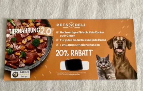  20 % Rabatt Pets Deli Tiernahrung (nur gültig für Neukunden bis 31.12.2024)