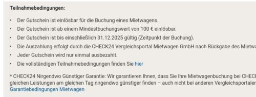  24/7 sofortversand Check24 20€ Mietwagen App Gutschein Code Rabatt Sixt Avis Car