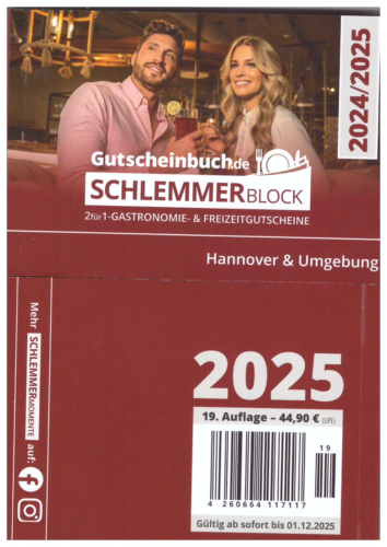 Schlemmerblock Hannover 2025 unbenutzt incl. 25€ Gutschein Code Schlemmerblock Hannover 2025 unbenutzt incl. 25€ Gutschein Code