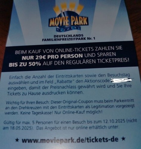  Movie Park ☆ bis zu 50% Rabatt für bis zu 5 Tickets ☆ jede Person zahlt nur 29€