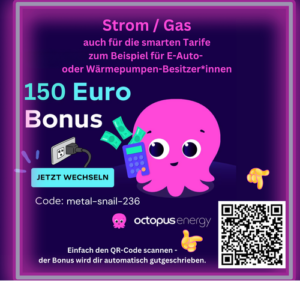 Octopus Energy 150 E Rabatt Gutschein BonusCode Strom Gas E Auto