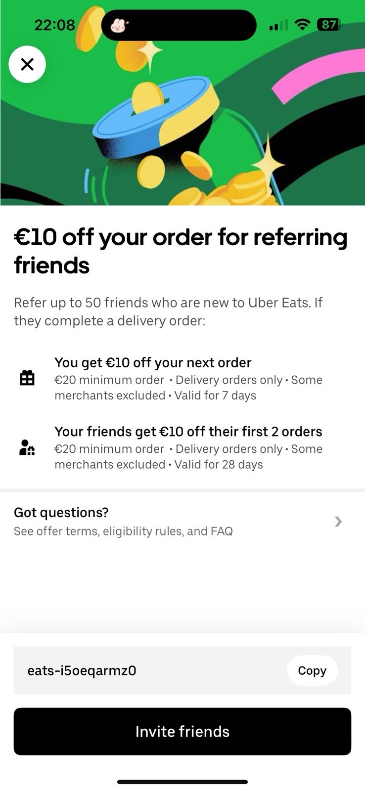  UberEats Gutscheincode 20, Sofortiger Versand