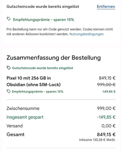  15% Rabatt Google Store auf alle Pixel Smartphones - GUTSCHEIN Code