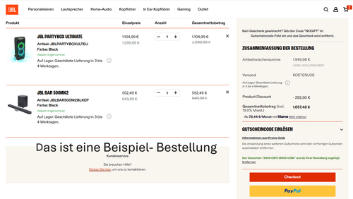 JBL- Gutschein- Code im Wert von 15% / bis 31.12.2026 einlösbar JBL- Gutschein- Code im Wert von 15% / bis 31.12.2026 einlösbar