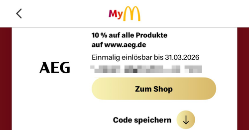  AEG Gutschein Voucher Rabatt-Code 10% auf Bestellung, bis 31.03.2026