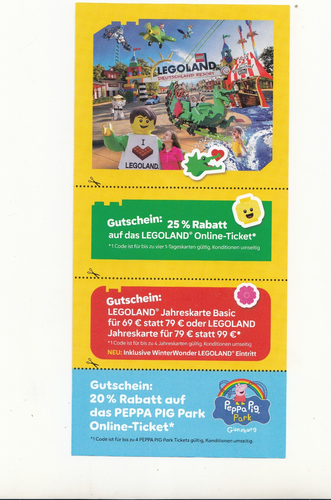  LEGOLAND Rabattcode 25% f.bis zu 4 Pers.+20% AUF DEN PEPPA PIG PARK