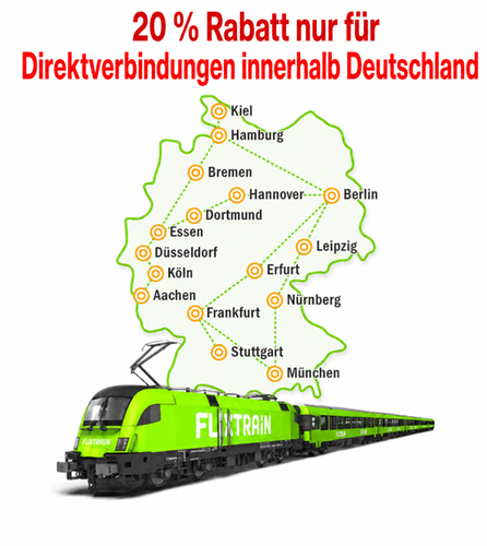  20 % Gutscheincode Rabatt Code Flix Train FlixTrain Direktverbindung Deutschland
